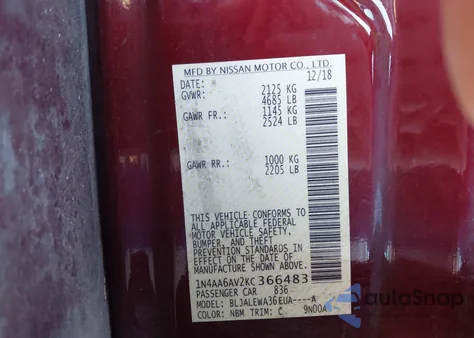 2019 Nissan Maxima 3.5 Sl z USA, uszkodzony, nr VIN 1N4AA6AV2KC366483